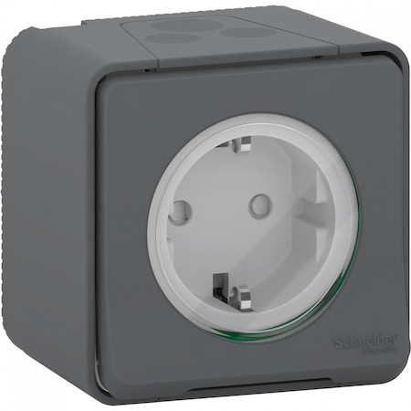 Schneider Electric MUR36034 MUREVA S РОЗЕТКА В СБОРЕ О/У с заземляющим контак., защит.шторк. АНТРАЦИТ, IP55