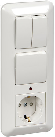 Schneider Electric BK2VR-008A-B ПРИМА С/У БЛОК: РОЗЕТКА с зазем. + ВЫКЛ.1-клав. + ВЫКЛ 2-клав, БЕЛЫЙ,опт.уп.Рос