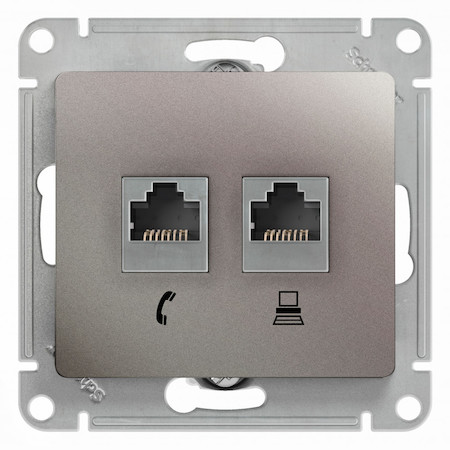 Schneider Electric GSL001285 GLOSSA РОЗЕТКА двойная RJ11+RJ45, кат.5E,механизм, ПЛАТИНА