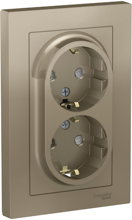 Schneider Electric ATN000526 ATLASDESIGN РОЗЕТКА двойная с заземлением со шторками, 16А, в сборе, ШАМПАНЬ