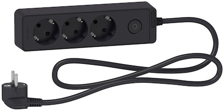 Schneider Electric ST9431B UNICA EXTEND удлинитель 3 розетки 2К+З, кабель 1,5м, ЧЁРНЫЙ