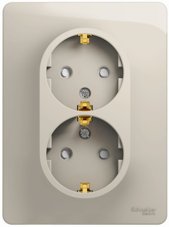 Schneider Electric GSL000926 GLOSSA РОЗЕТКА двойная с заземлением со шторками,16А, 250В, в сборе,МОЛОЧНЫЙ