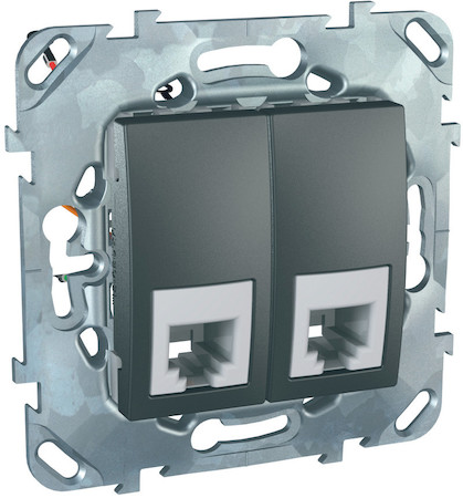 Schneider Electric MGU5.9090.12ZD UNICA TOP РОЗЕТКА телефонная, RJ11, двойная, 4 контакта, ГРАФИТ