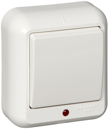 Schneider Electric A16-046M-B ПРИМА О/У 1-клавиш. ВЫКЛЮЧАТЕЛЬ с подсвет. МОНТ.ПЛ. 6А 250В, БЕЛЫЙ, опт.уп.Росс