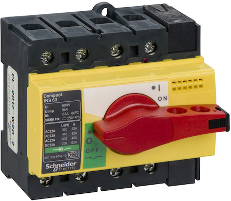 Schneider Electric 28919 ВЫКЛЮЧАТЕЛЬ-РАЗЪЕДИНИТЕЛЬ INS63 4P КРАСЦЕПИТЕЛЬ -ЖЕЛТ.