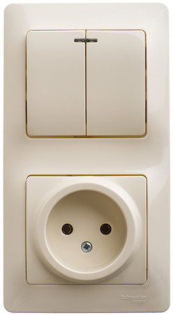 Schneider Electric GSL000273 GLOSSA БЛОК: РОЗЕТКА + 2-клавишный ВЫКЛЮЧАТЕЛЬ с подсветкой БЕЖЕВЫЙ