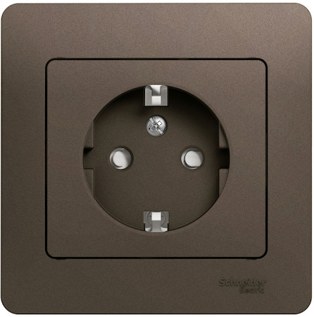 Schneider Electric GSL000844 GLOSSA РОЗЕТКА с заземлением со шторками, в сборе, ШОКОЛАД