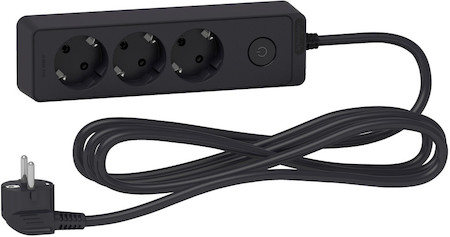 Schneider Electric ST9433B UNICA EXTEND удлинитель 3 розетки 2К+З, кабель 3м, ЧЁРНЫЙ