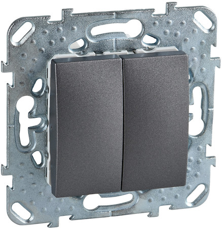 Schneider Electric MGU5.213.12ZD UNICA TOP ПЕРЕКЛЮЧАТЕЛЬ 2-клавишный, 2 х сх. 6, ГРАФИТ