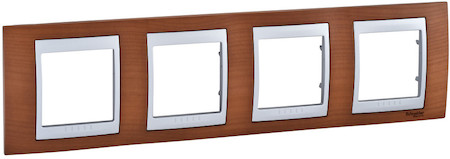 Schneider Electric MGU66.008.0M2 UNICA TOP РАМКА 4-постовая, горизонтальная, АЛЮМИНИЙ/ВИШНЯ
