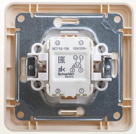 Schneider Electric VS710-158-28 W59 1-клавишный ПЕРЕКЛЮЧАТЕЛЬ перекрестный 10АХ, в сборе, СЛОНОВАЯ КОСТЬ