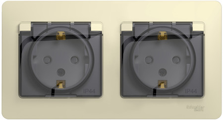 Schneider Electric GSL000247 GLOSSA РОЗЕТКА двойная с заземлением, со шторками, в сборе, IP44, БЕЖЕВЫЙ