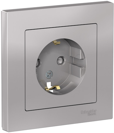 Schneider Electric ATN000344 ATLASDESIGN РОЗЕТКА с заземлением со шторками, 16А, в сборе, АЛЮМИНИЙ