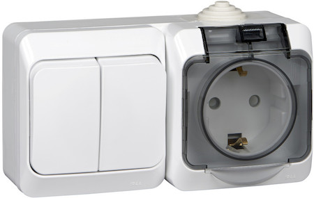 Schneider Electric BPA16-242B ЭТЮД IР44 О/У БЛОК: РОЗ. з/к со шт. 16А 250B, ВЫКЛ.2-клав.10А, БЕЛЫЙ, Россия