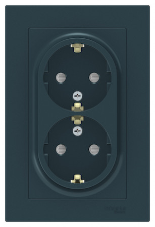 Schneider Electric ATN000826 ATLASDESIGN РОЗЕТКА двойная с заземлением со шторками, 16А, в сборе, ИЗУМРУД