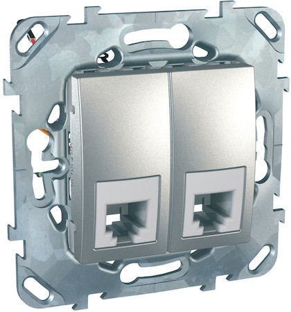 Schneider Electric MGU5.9090.30ZD UNICA TOP РОЗЕТКА телефонная, RJ11, двойная, 4 контакта, АЛЮМИНИЙ
