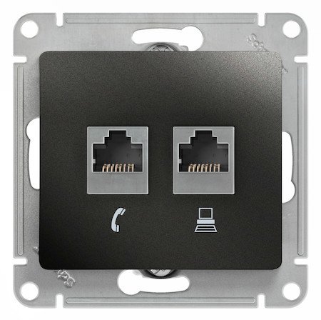 Schneider Electric GSL000785 GLOSSA РОЗЕТКА двойная RJ11+RJ45, кат.5E, АНТРАЦИТ