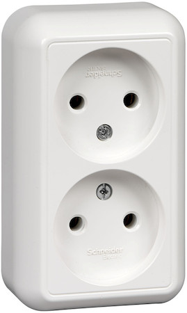 Schneider Electric RA16-213I-BI ПРИМА О/У РОЗЕТКА 2-я без зазем. без штор.ИЗ.ПЛ.16А 250В, БЕЛЫЙ,розн.уп.Россия