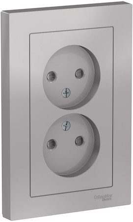 Schneider Electric ATN000322 ATLASDESIGN РОЗЕТКА двойная без заземления со шторками,16А, в сборе, АЛЮМИНИЙ