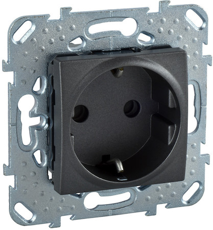 Schneider Electric MGU5.037.12ZD UNICA TOP РОЗЕТКА с заземлением, со шторками, 16 А, 250 В, ГРАФИТ