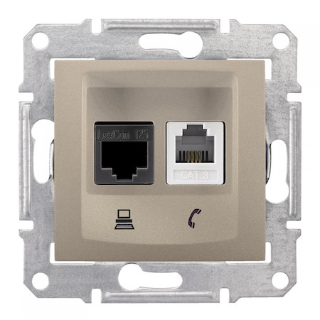 Schneider Electric SDN5100168 SEDNA РОЗЕТКА ДВОЙНАЯ КОМП.+ТЕЛЕФОННАЯ. RJ11+RJ45, кат.5е, неэкр. UTP, ТИТАН