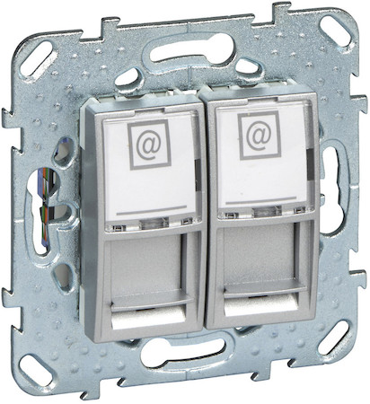 Schneider Electric MGU5.2424.30ZD UNICA TOP РОЗЕТКА компьют., RJ45, двойная, кат. 6, с полем для надп., АЛЮМИНИЙ