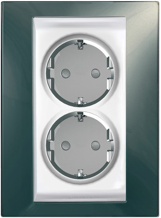 Schneider Electric MGU63.067.824 UNICA ХАМЕЛЕОН РОЗЕТКА двойная, с заземлением, со шторками, БЕЛЫЙ/ ШАМПАНЬ
