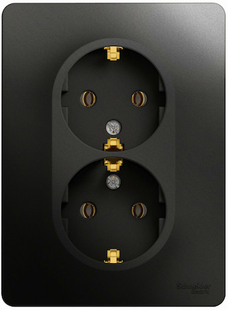 Schneider Electric GSL000724 GLOSSA РОЗЕТКА двойная с заземлением, 16А, в сборе, АНТРАЦИТ