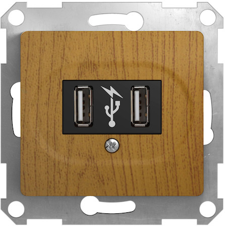 Schneider Electric GSL000532 GLOSSA USB РОЗЕТКА, 5В /1400 мА, 2 х 5В /700 мА, механизм, ДЕРЕВО ДУБ
