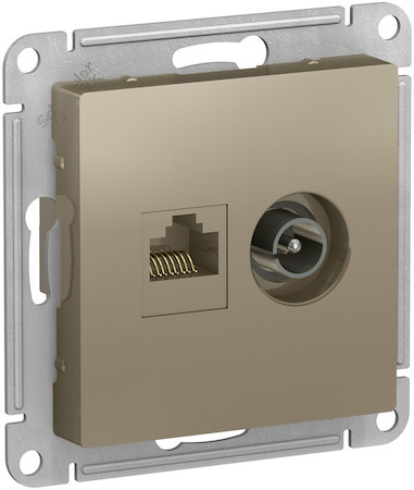 Schneider Electric ATN000589 ATLASDESIGN РОЗЕТКА двойная ТВ + компьютерная RJ45, кат. 5Е, ШАМПАНЬ