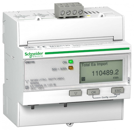 Schneider Electric A9MEM3155R Счетчик 3-ф актив.-реакт. iEM3155, 4 тарифа, RS-485, кл. точн. 1, прям. вкл.
