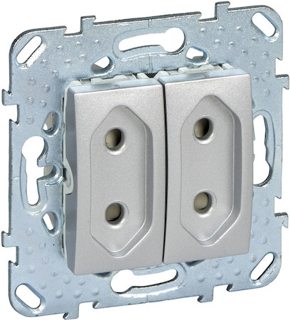 Schneider Electric MGU5.3131.30ZD UNICA TOP РОЗЕТКА 2-модульная, без заземления, со шторками, 10 А, АЛЮМИНИЙ