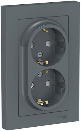 Schneider Electric ATN000726 ATLASDESIGN РОЗЕТКА двойная с заземлением со шторками, 16А, в сборе, ГРИФЕЛЬ
