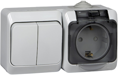 Schneider Electric BPA16-242C ЭТЮД IР44 О/У БЛОК: РОЗ. з/к со шт. 16А 250B, ВЫКЛ.2-клав.10А, СЕРЫЙ, Россия