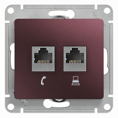 Schneider Electric GSL001185 GLOSSA РОЗЕТКА двойная RJ11+RJ45, кат.5E,механизм, БАКЛАЖАНОВЫЙ