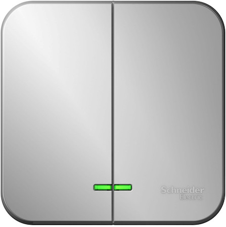 Schneider Electric BLNVA105113 BLANCA О/У 2-клавишный ВЫКЛЮЧАТЕЛЬ (cх.5) с подсв.ИЗОЛ.ПЛ,10А,250B,АЛЮМИНИЙ