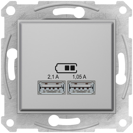 Schneider Electric SDN2710260 SEDNA USB РОЗЕТКА, 2,1А (2x1,05А), АЛЮМИНИЙ