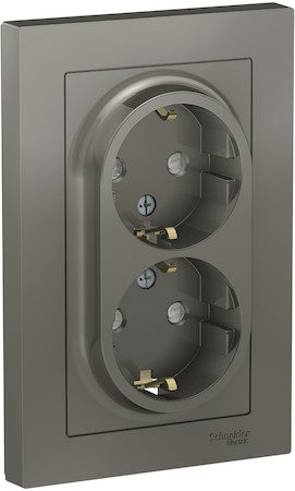 Schneider Electric ATN000926 ATLASDESIGN РОЗЕТКА двойная с заземлением со шторками, 16А, в сборе, СТАЛЬ
