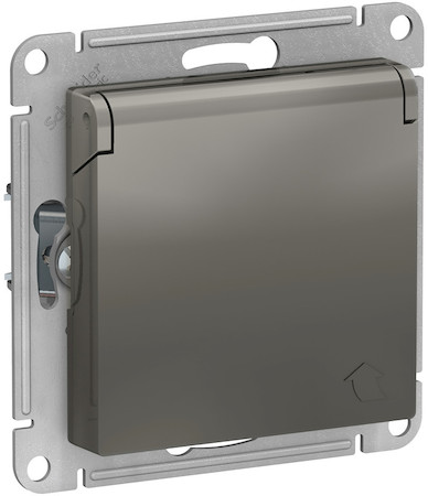 Schneider Electric ATN000946 ATLASDESIGN РОЗЕТКА с заземл. со шторками с крышкой, 16А, IP20, механизм, СТАЛЬ