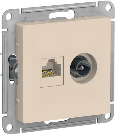 Schneider Electric ATN000289 ATLASDESIGN РОЗЕТКА двойная ТВ + компьютерная RJ45, кат. 5Е, БЕЖЕВЫЙ