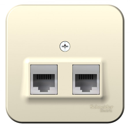 Schneider Electric BLNIA045112 BLANCA О/У РОЗЕТКА двойная: комп.RJ45, кат.5E + телеф. RJ11, ИЗОЛ.ПЛ.,МОЛОЧНЫЙ