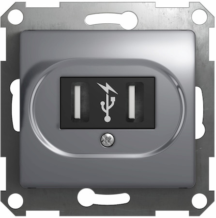 Schneider Electric GSL000332 GLOSSA USB РОЗЕТКА, 5В /1400 мА, 2 х 5В /700 мА, механизм, АЛЮМИНИЙ