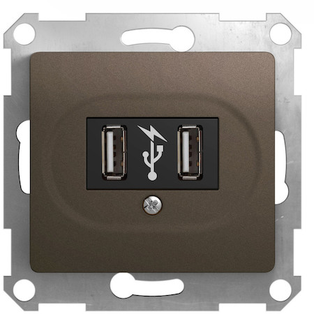 Schneider Electric GSL000832 GLOSSA USB РОЗЕТКА,5В /1400 мА, 2 х 5В /700 мА, механизм, ШОКОЛАД