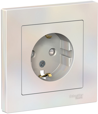 Schneider Electric ATN000444 ATLASDESIGN РОЗЕТКА с заземлением со шторками, 16А, в сборе, ЖЕМЧУГ