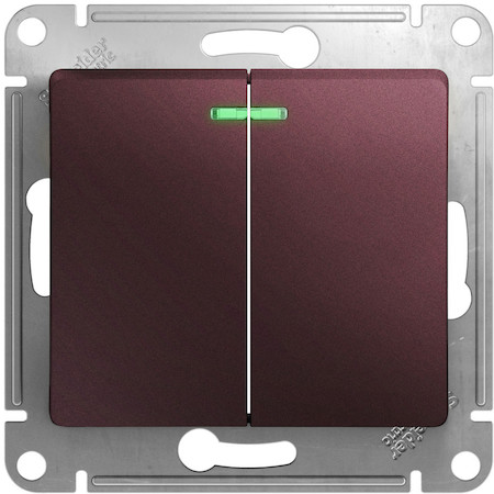 Schneider Electric GSL001153 GLOSSA 2-клавишный ВЫКЛЮЧАТЕЛЬ с подсветкой,сх.5а,10AX, механизм, БАКЛАЖАНОВЫЙ