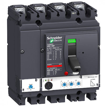 Schneider Electric LV434562 Автоматический выключатель ComPact NSX100F, 36 kA при 415 В пер.тока, расцепитель MicroLogic 2.2-AB 100 A, 4П4Т