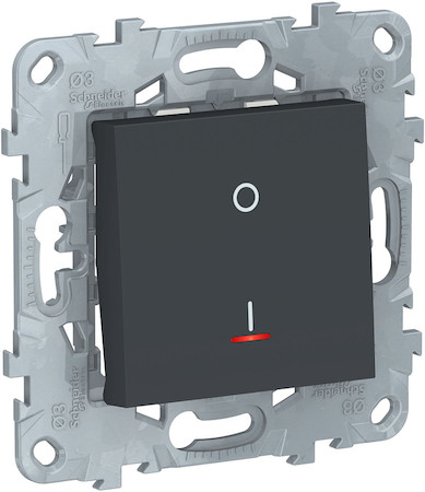 Schneider Electric NU526254S UNICA NEW выключатель двухполюсный, 1-кл., с индик., сх.2а, 16 AX, 250В, АНТРАЦ