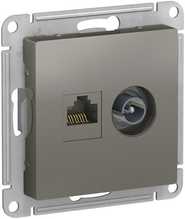 Schneider Electric ATN000989 ATLASDESIGN РОЗЕТКА двойная ТВ + компьютерная RJ45, кат. 5Е, СТАЛЬ