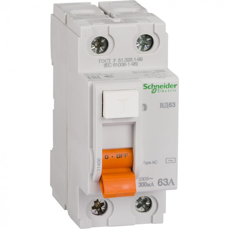 Schneider Electric 11456 ДИФ. ВЫКЛ. НАГРУЗКИ ВД63 2П 63A 300MA АС, Испания