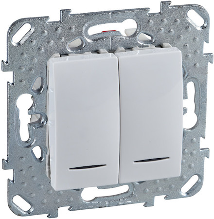 Schneider Electric MGU5.0303.18NZD UNICA ПЕРЕКЛЮЧАТЕЛЬ 2-клавишный, 2 модуля, с подсветкой, 2 х сх. 6а, БЕЛЫЙ